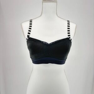 Brooks Black Low Impact Sports Bra White Striped Straps Medium Yoga Studio